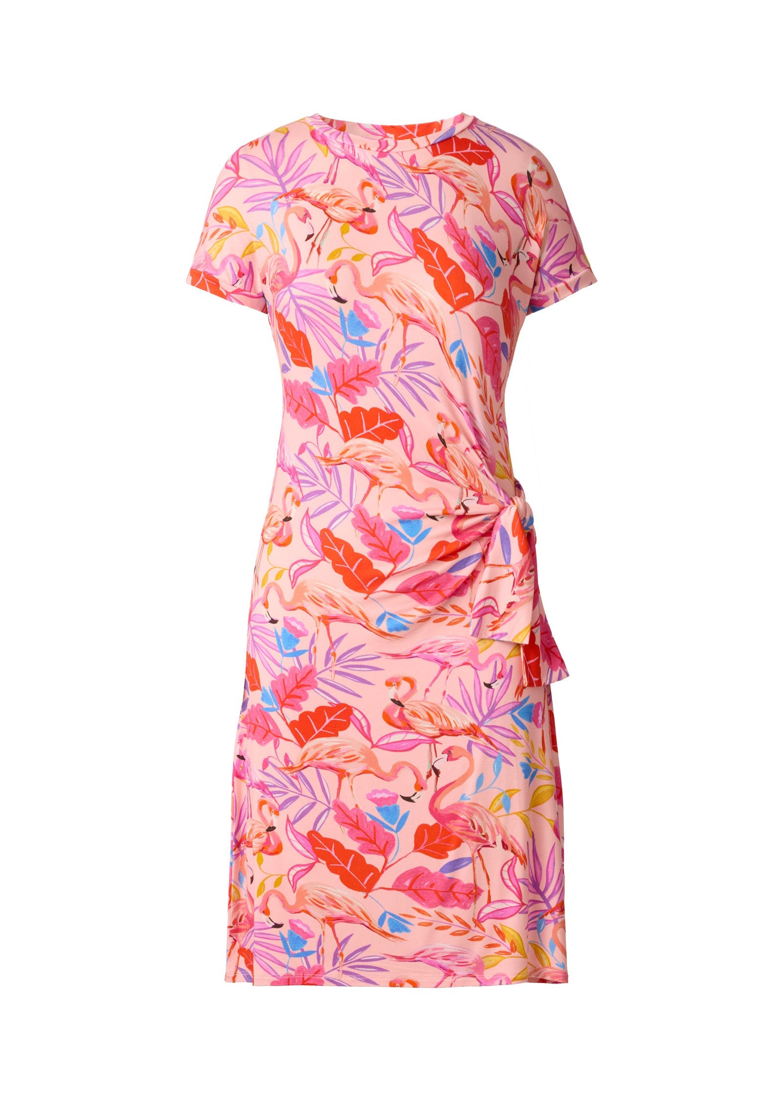 Tie-Front T-Shirt Dress - Flamingo Summer