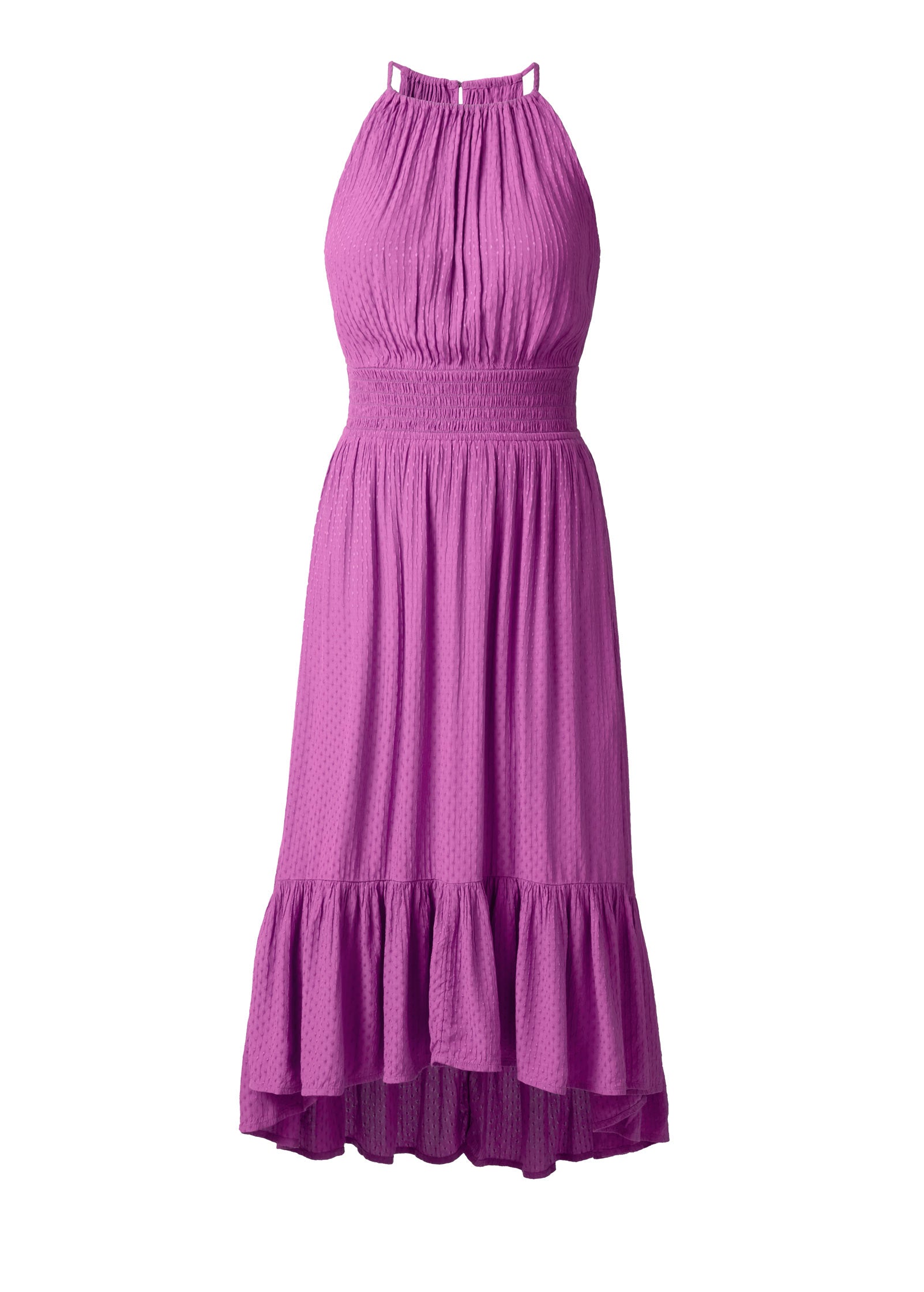 Dotted Viscose Textured Hi-Low Halter Maxi Dress - Cateleya Orchid