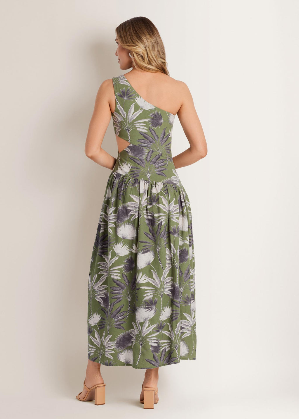 Linen Cutout Maxi Dress - Palm Oasis