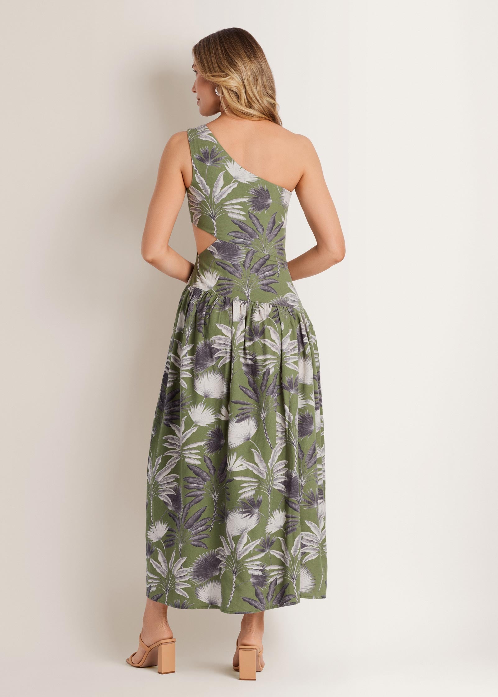Linen Cutout Maxi Dress - Palm Oasis