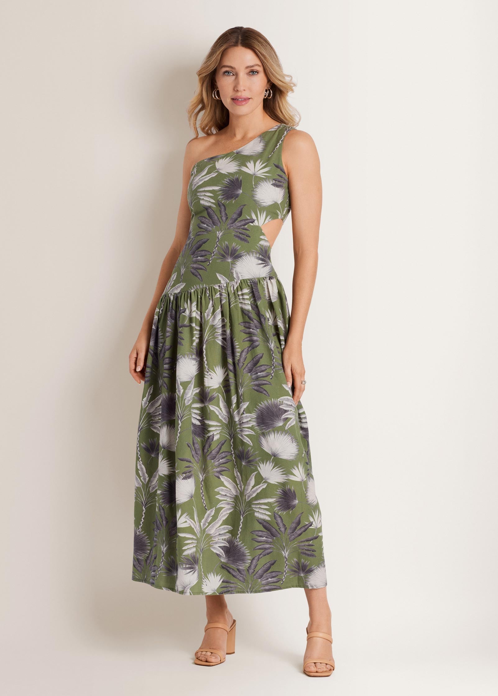 Linen Cutout Maxi Dress - Palm Oasis