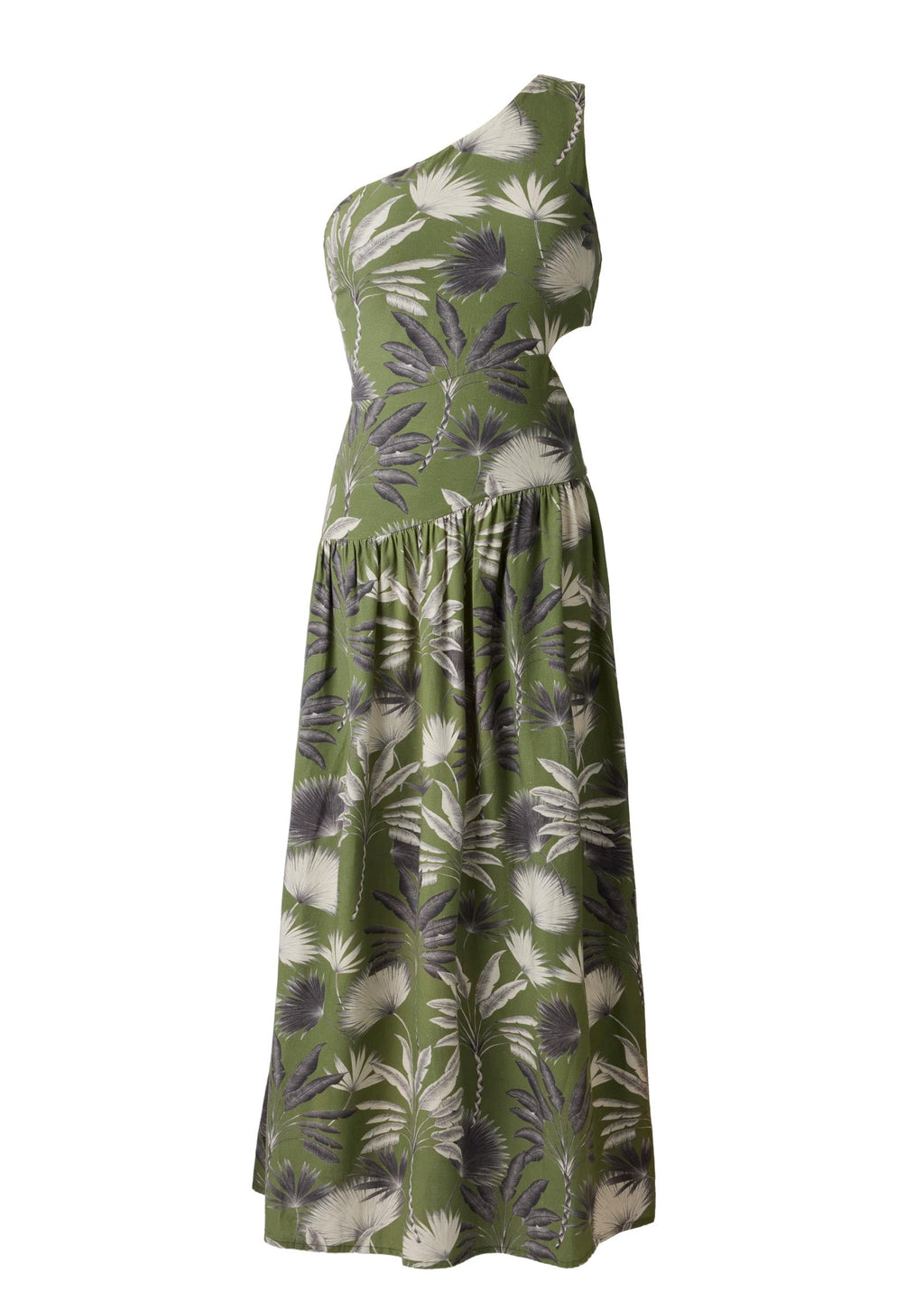 Linen Cutout Maxi Dress - Palm Oasis