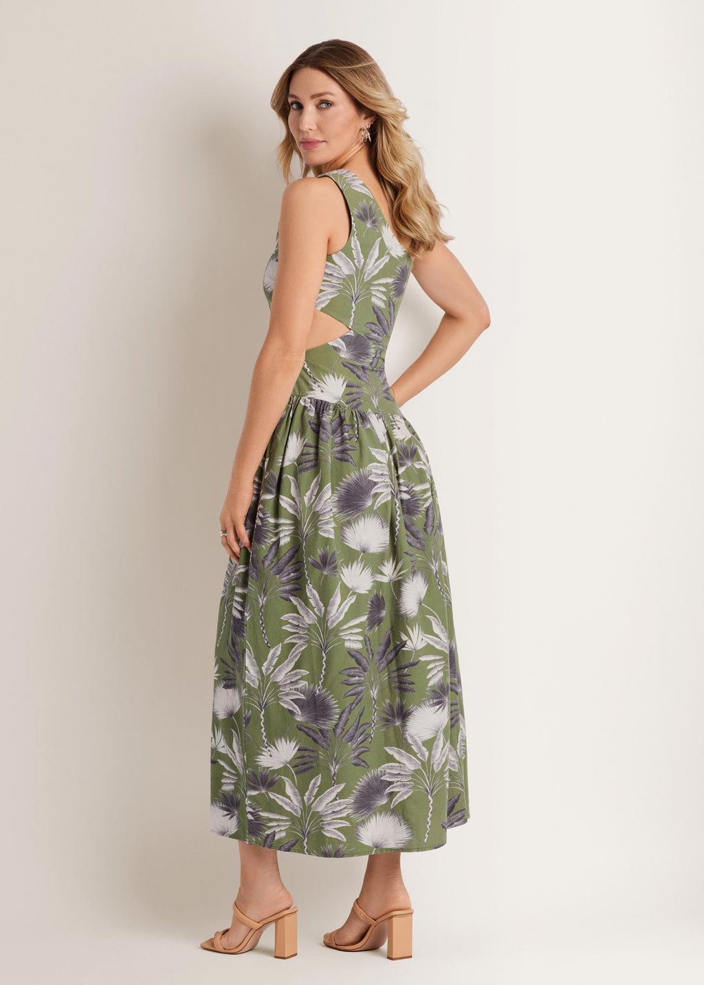 Linen Cutout Maxi Dress - Palm Oasis