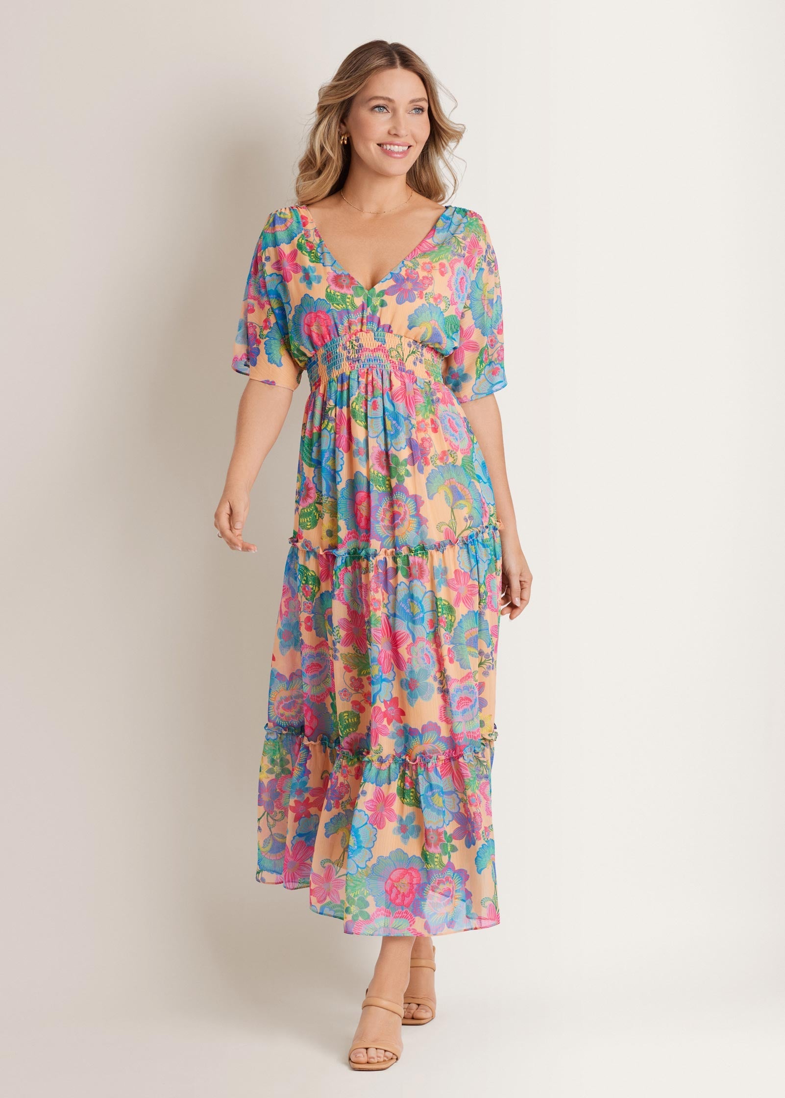 Flutter Sleeve Maxi Dress - Dopamine Floral