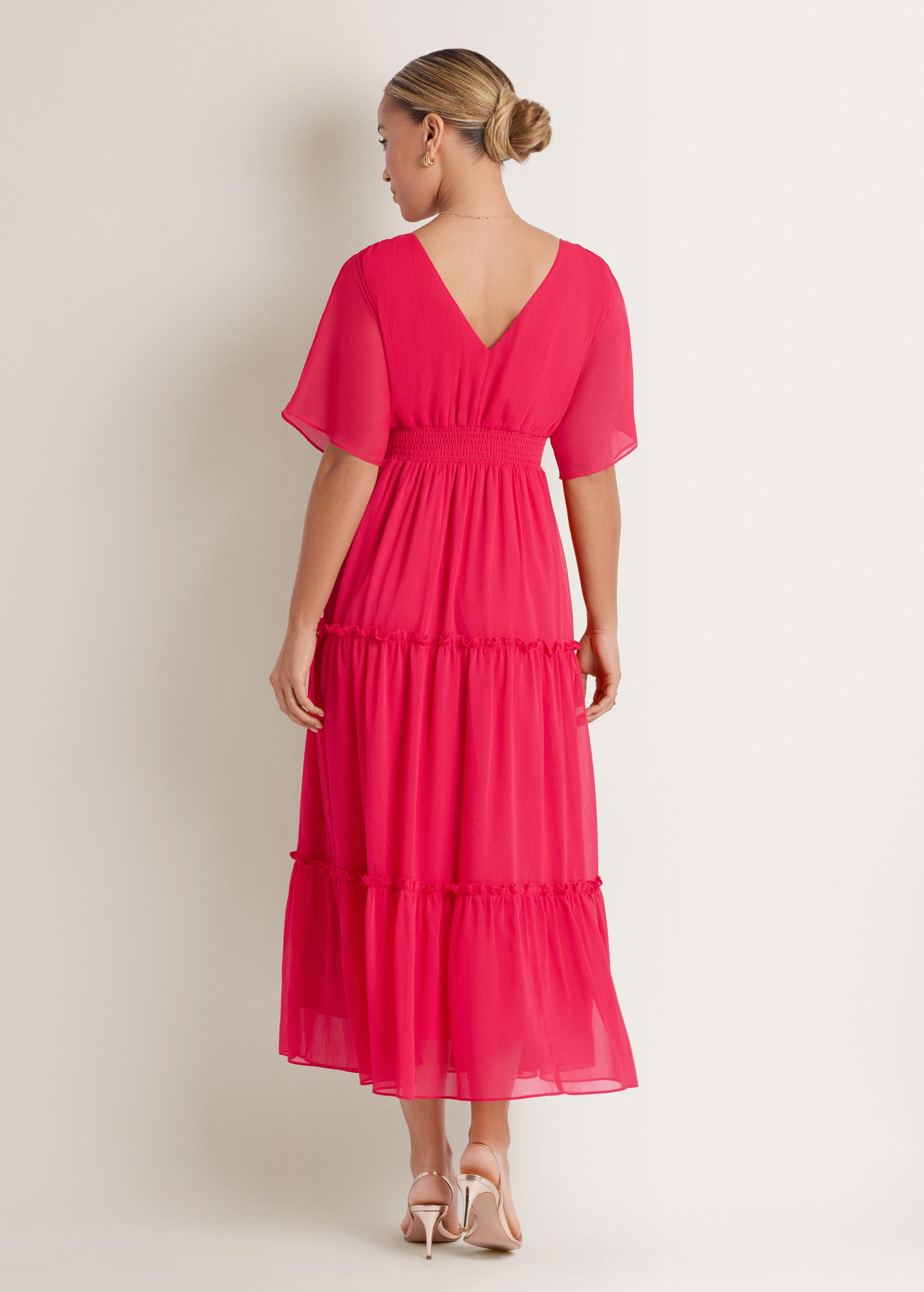 Flutter Sleeve Maxi Dress - Rose Red