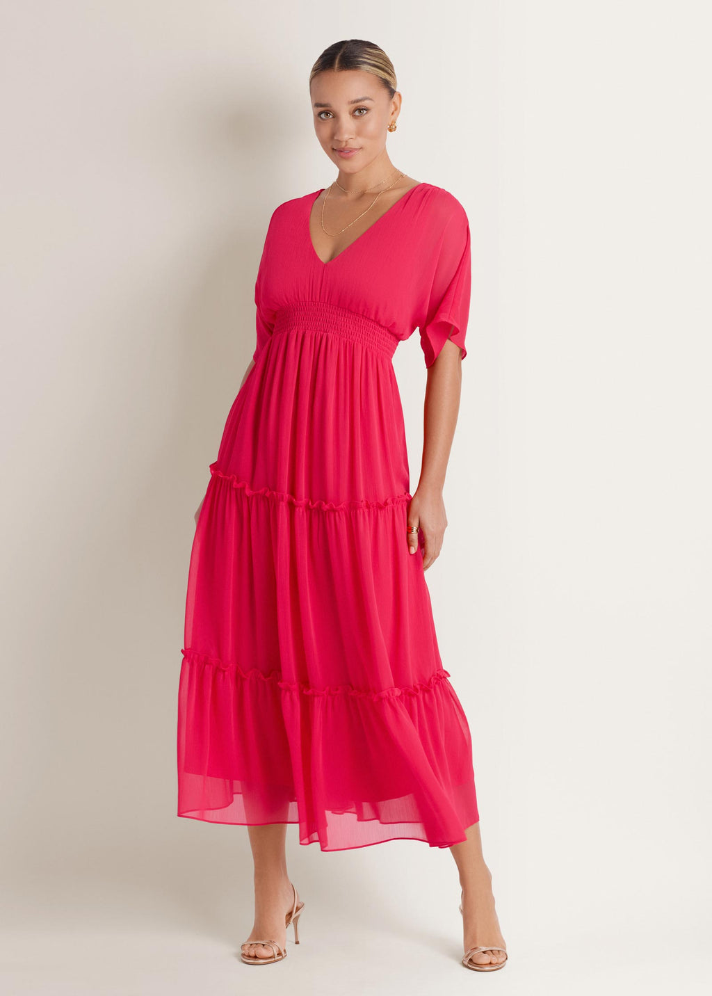Flutter Sleeve Maxi Dress - Rose Red