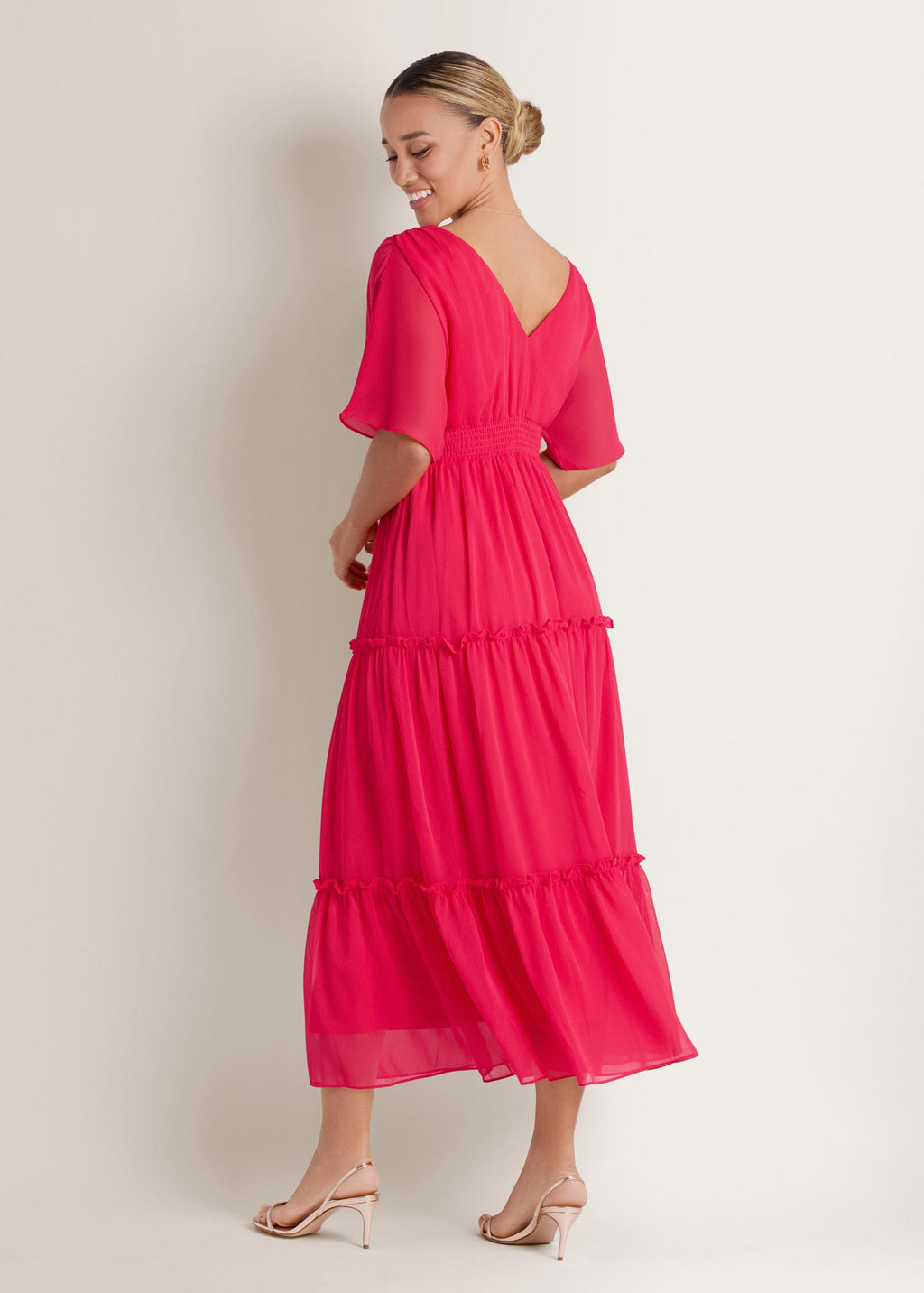 Flutter Sleeve Maxi Dress - Rose Red