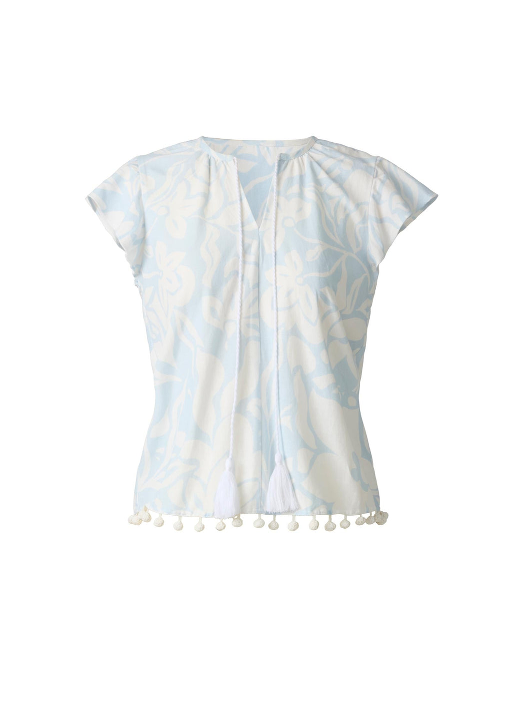 Linen Ruffle Sleeve Top - Etched Coastal Floral