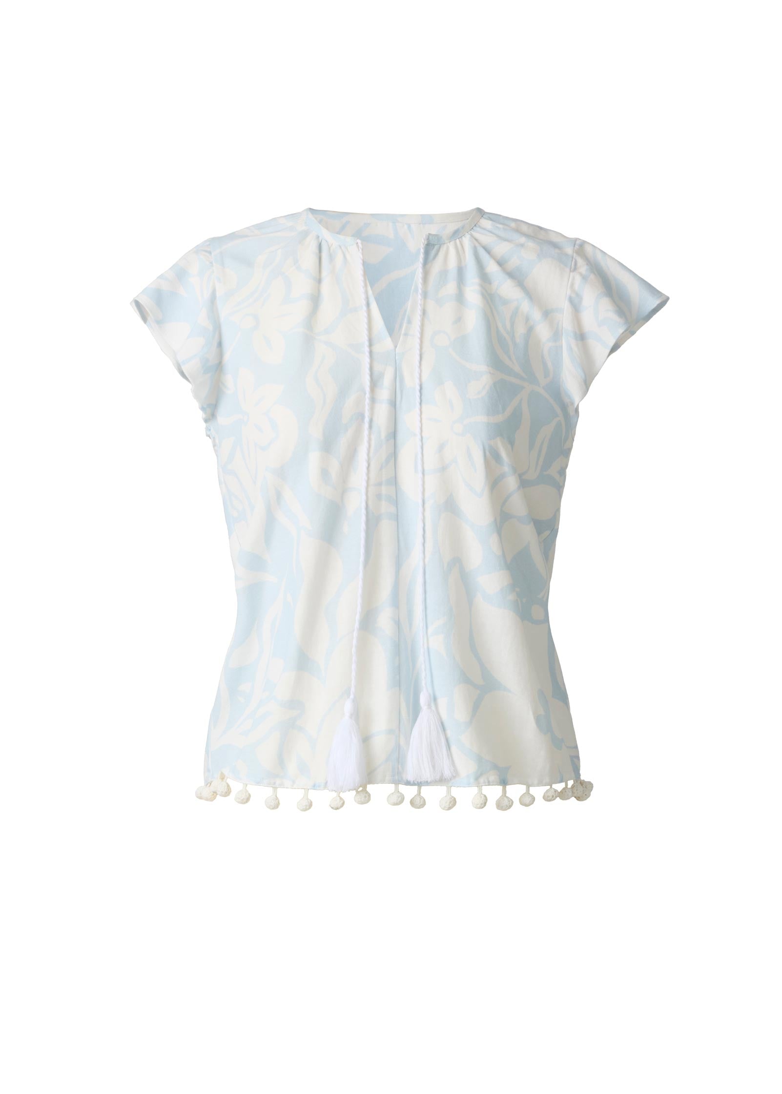 Linen Ruffle Sleeve Top - Etched Coastal Floral