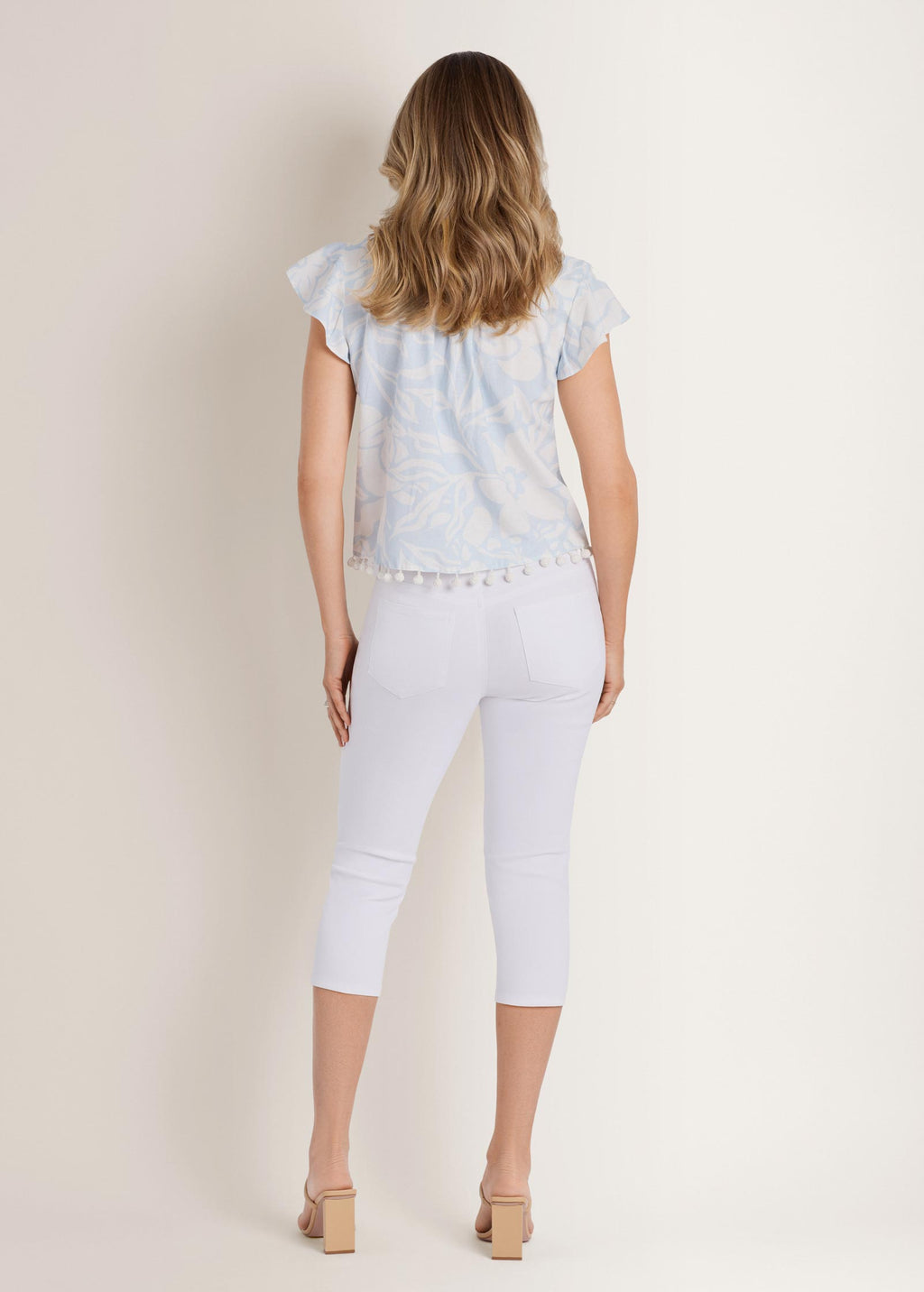 Linen Ruffle Sleeve Top - Etched Coastal Floral