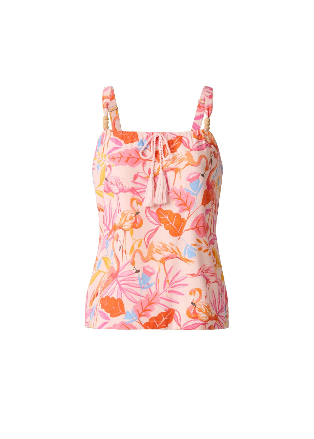 Linen Sleeveless Tank with Tassel - Flamingo Summer