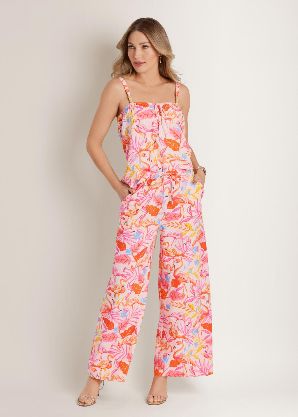 Wide Leg Linen Pant - Flamingo Summer