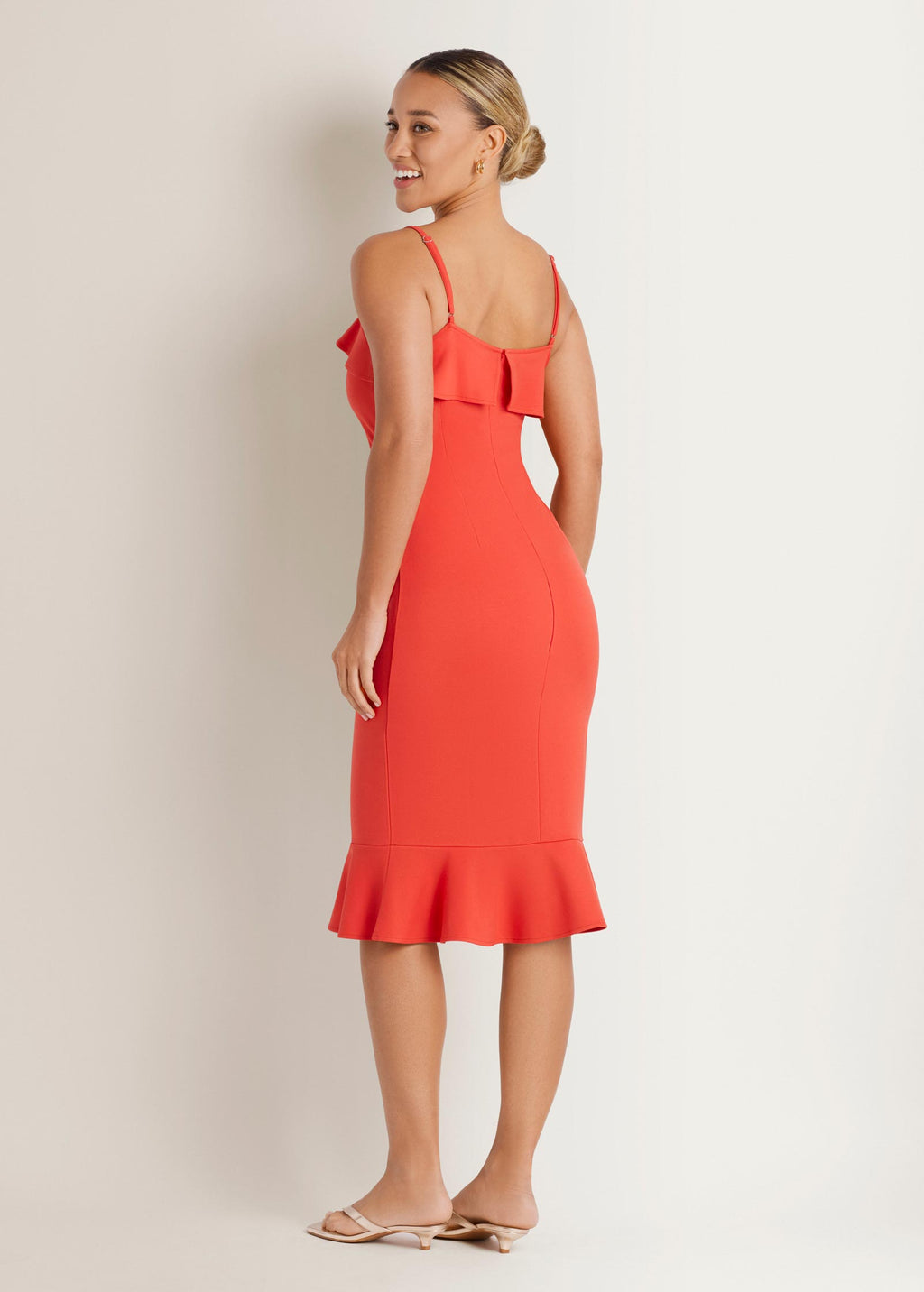 Ponte Ruffle Knee Dress - Paprika