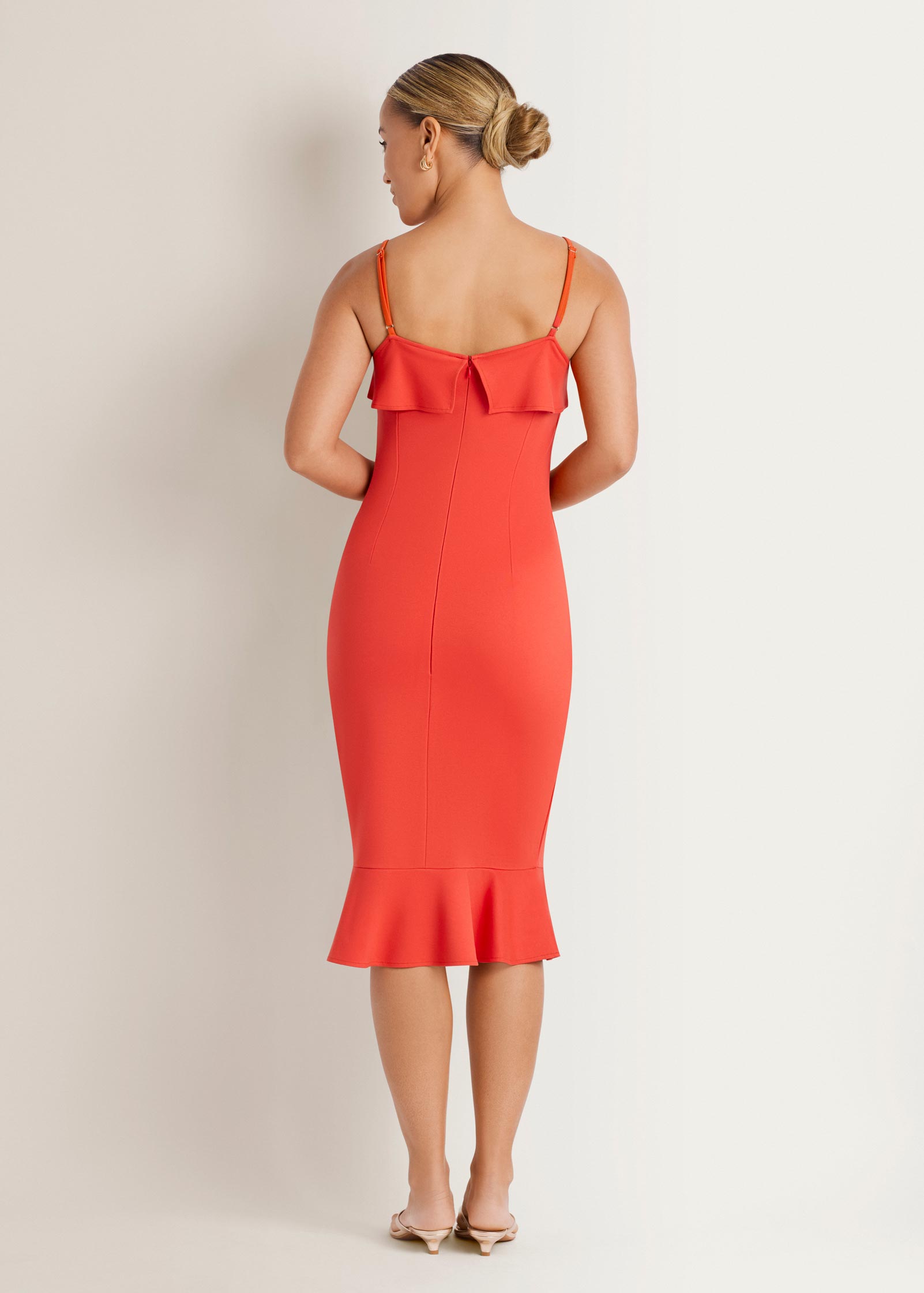 Ponte Ruffle Knee Dress - Paprika