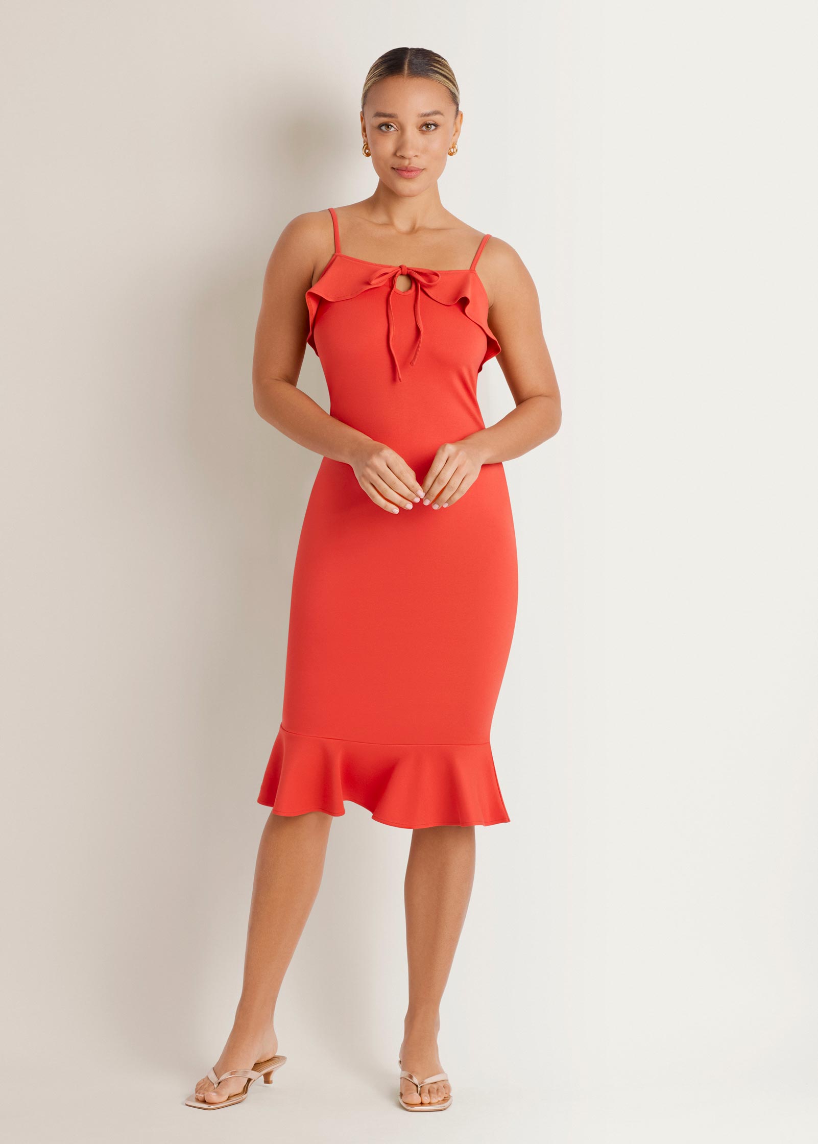 Ponte Ruffle Knee Dress - Paprika