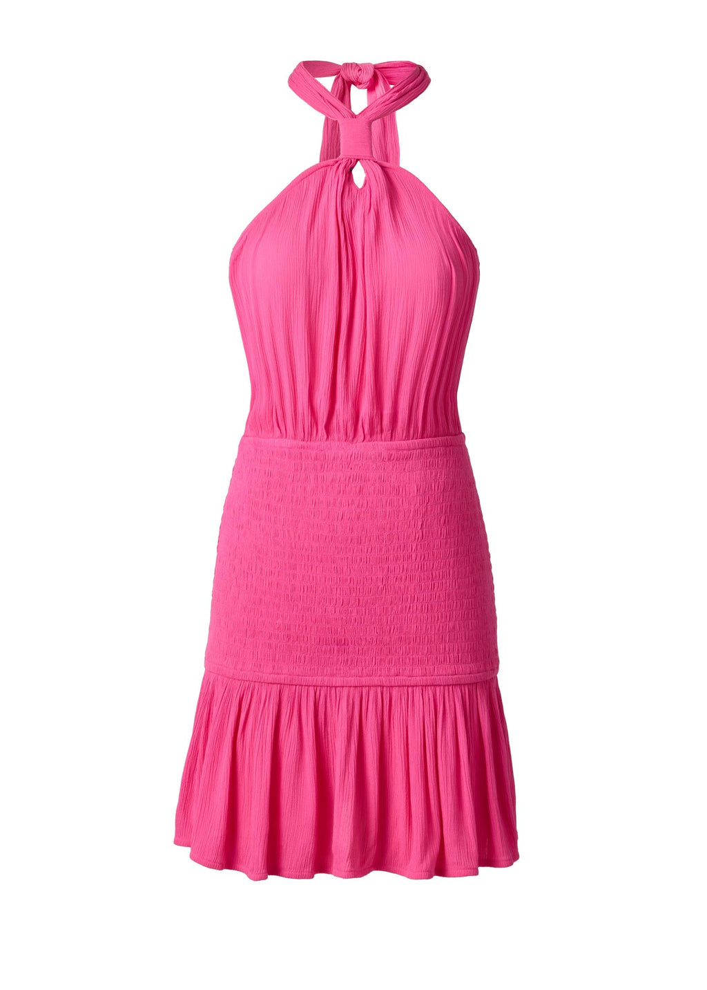 Crinkle Viscose Smocked Halter Mini Dress - Fushia Fedora