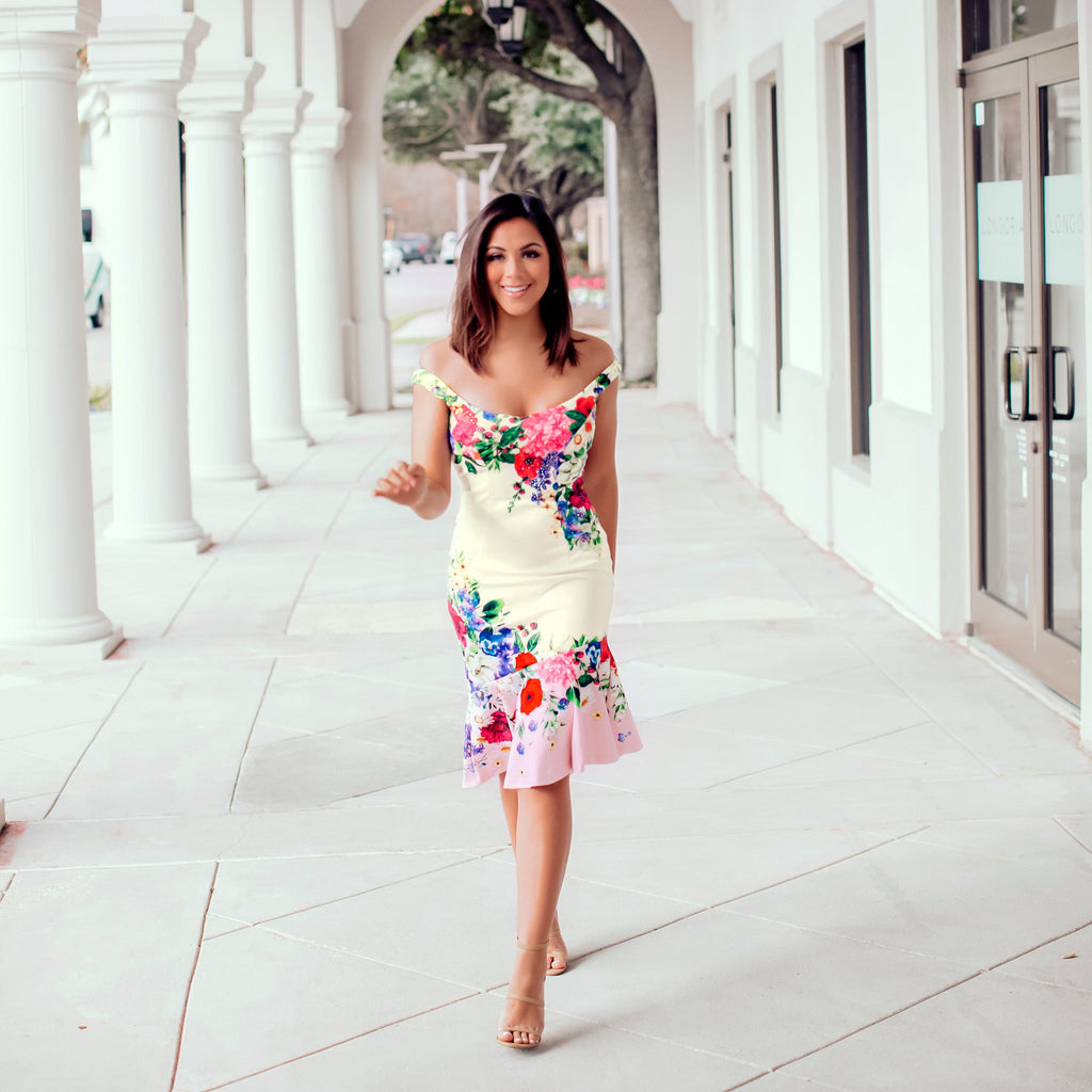 Ruffle Trim Detail Dress - White Multi