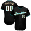 Custom Black White-Teal Authentic Baseball Jersey